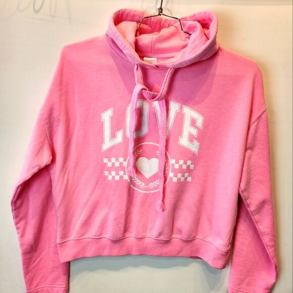 Pink Hoodie Sweatshirt Love Hooded Sweatshirt Juniors  Size L / 11-13 - Picture 1 of 7
